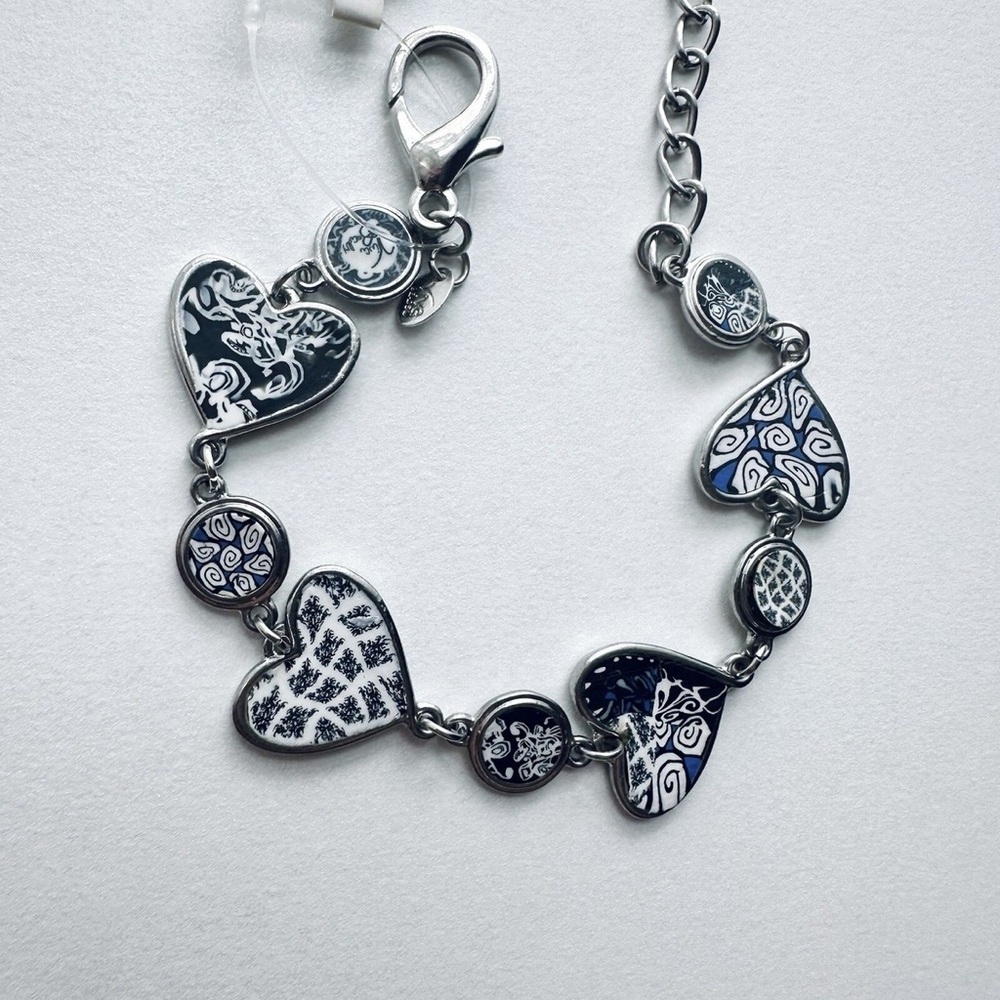 Viva Beads Blue & White Heart Bracelet Handmade Clay Beaded NWT